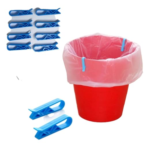 Image of 10 Pcs Blue Plastic Kitchen Garbage Bin Clip Bag Clips - Anti-Slip Fixation Clamp for Trash Cans Garbage Bins