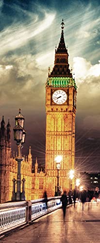 A.Monamour Sticker Porte Autocollant Poster De Porte 3D Big Ben À Londres Au Coucher du Soleil Vinyle Affiche De Porte Sticker Mural Papier Peint Art Décor...