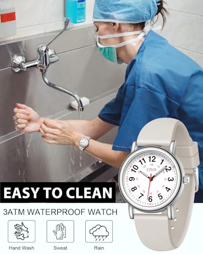 Image of CIVO Nurse Watches for Women Men: Analog Waterproof Watch with Second Hand Easy-Read Dial - Gifts for Nurses Doctors Medical Student