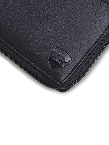 Image of SAMTROH Unisex Black Zipper Round Chain PU Leather Wallet | 3 Card Slots, 2 Currency Compartments, 2 Secret Compartments & Coin Pocket | Stylish Wallet with Card Holder for Men and Women