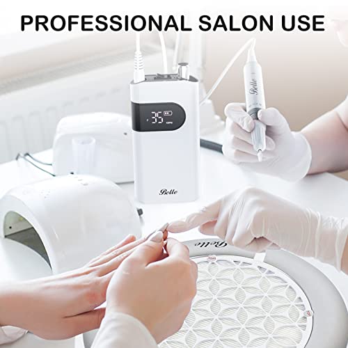 Belle Electric Nail Drill, 35000Rpm Coreless Professional Nail Efile With 6 Nail Drill Bits & Sanding Bands, Rechargeable Nail Drill For Acrylic Gel Nails, White #TOP4