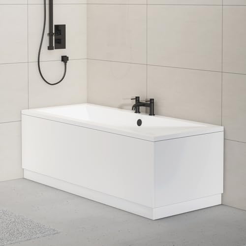 1500mm, Wooden MDF Front Bath Panel Covering with Plinth, Gloss White Bathroom Panels for Bathtub, Water Resistant Panel for Straight Bathroom Baths and Soaking Tubs