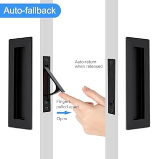 Dontay Pocket Door Pull Handle,304 Stainless Steel,Rectangle Recessed Flush Finger Pulls & Edge Spring Pull,No Lock,Hardware Set for More Than 1-1/8” Thickness Sliding Door(Matte Black,6'')