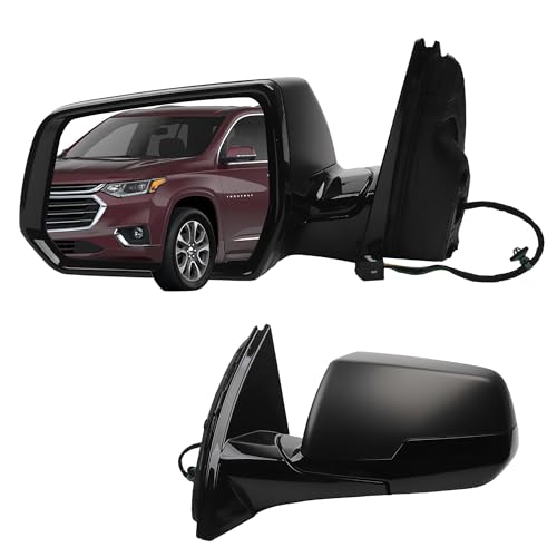 Dasbecan Left Driver Side Mirror Compatible with 2020-2021 Chevrolet Traverse Power Heated Manual Foldin Black Cover Replace Rear View Mirror 85535695 (5pin)