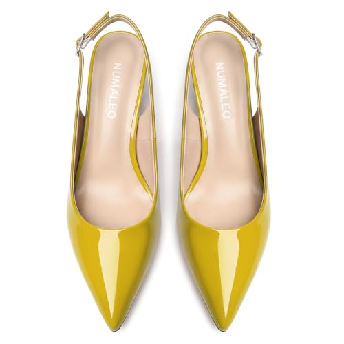 Image of NUMALEO Slingback Heels for Women Pointed Close Toe Kitten Heels Patent Pumps Dress Party Comfy Heeled Sandals Stiletto 2.5 Inch Dress Shoes