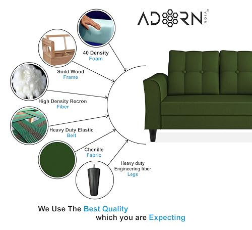 Image of Adorn India Maddox Tufted L Shape 6 Seater Sofa Set RHS (Green) (3 Year Warranty)