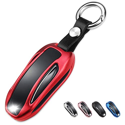QBUC for Tesla Key Fob Cover with Keychain Compatible with Tesla Model X Keyless Protection Case Smart Remote Accessories (Red)