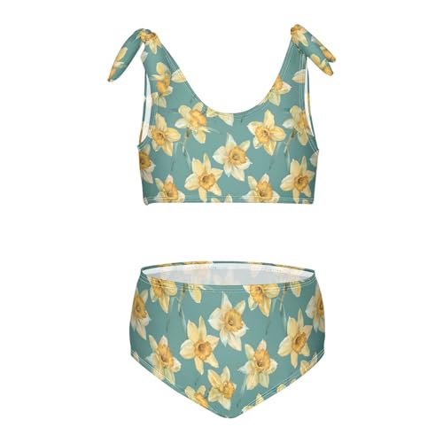 Watercolor Daffodils Girls Two Piece Tankini Swimsuits Summer Bathing Suit Beach Swimwear Set, 4T Multicoloured