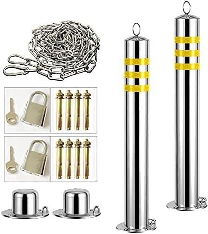 CukUJH Parking Guardrails Parking Barrier 2 Pack Bollard Post and 5m Warning Chain for Lane Security Stainless Steel Detachable Drive Bollard