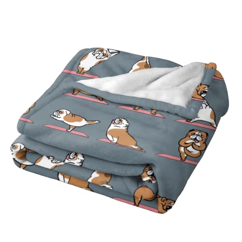 Jekgley English Bulldog Yoga Thermal Flannel Blanket, All Season Super Soft Cozy Throw Blanket For Couch Sofa Bed Office Camping, 60X50 Inches #TOP1