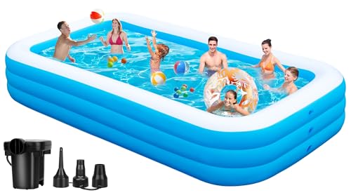 Image of Blow Up Pool for Adults, Inflatable Pool with Pump (Light Blue)