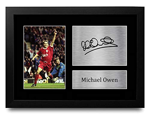 Cadeaux imprimés photo autographe signée Michael Owen Liverpool A4 encadré pour fan