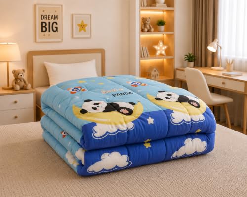 Image of Filymore Cloud Panda Elastic Fitted 3-Piece Kids Bedding Set - Single Bed Comforter with Matching Fitted Single Bedsheet & Pillow Cover - Soft Design for Children's Room(Peach and White)(90X60) inch