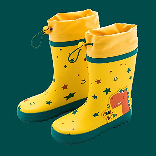 Amazon Com Sdlcc 儿童橡胶 束口雨鞋 时尚卡通 小学生水鞋 水靴温馨提示 脚背高或者偏胖的孩子可选择大一码33 黄色束口恐龙