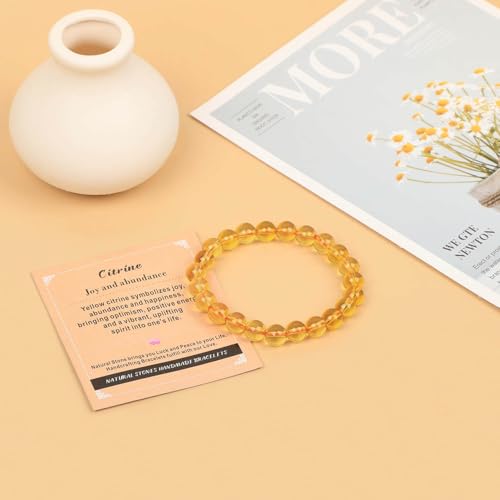 AD Beads Handmade Gemstone Stretch Elastic Bracelet Crystal Healing Reiki Nature's Beauty and Spiritual Essence Unisex (4mm, Citrine (Joy and abundance))3