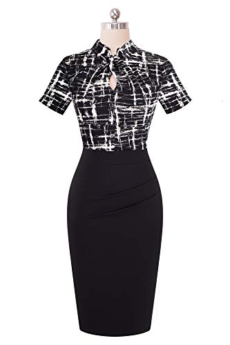 Homeyee B430 Kokerjurk voor dames, vintage, opstaande kraag, korte mouwen, bodycon - Image 4