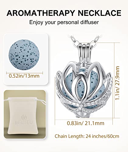 Infuseu Essential Oil Diffuser Necklace Lotus Flower Pendant For Women Girls Teen Teenager Aromatherapy Jewelry Lava Rock Stone Meditation Gifts For Yoga Instructor Lover Spiritual People Unique #TOP6