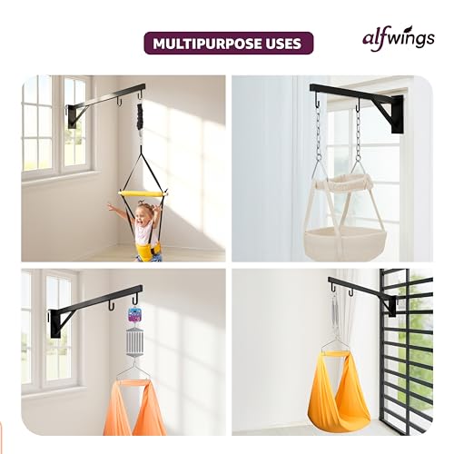 Image of Baby Window Cradle Hanger | Up to 35 Kg Metal Rod | Hook and Paint Protection Shield | Black, 70 cm | WCH70B