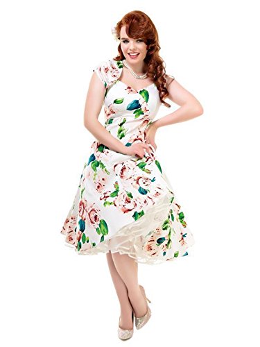 Robe évasée motif floral blanc style vintage 1950 pour un mariage rétro