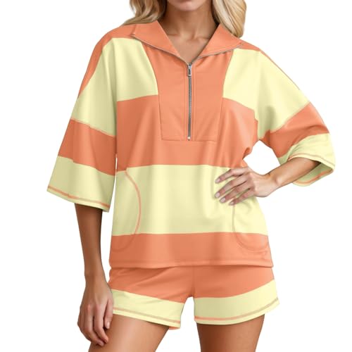 Elegante traje corto para mujer para uso diario. Diseño de cuello en V con rayas. Perfecto para atuendos casuales de verano. Fácil de cuidar. Versátil para actividades de ocio y Pantalón Correr Mujer