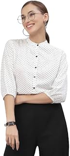 style quotient Women White and Black Polka Dot Printed Polyester Formal Top-picture-28