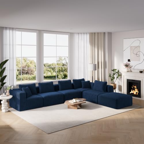 Image of Novilla 141 inch Modular Sectional Sofa, V Shape Customizable Sectional Couch, Modern Cloud Design with SmartS Coil Support, Boneless Sectional Couch for Living Room Apartment, No Assembly Required, Blue