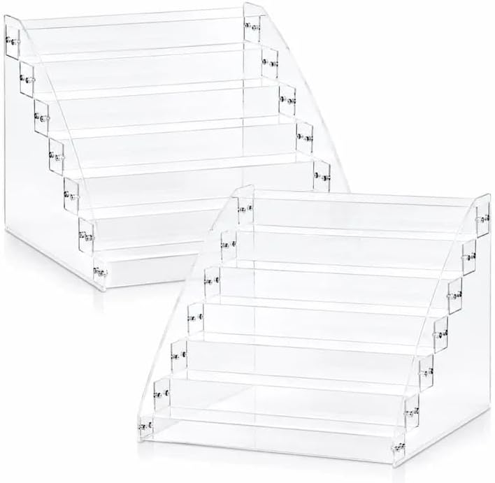 2 Pack Nail Polish Organiser, 6 Tier Nail Polish Rack Organiser, Acrylic Nail Polish Storage Stand for Essential Oils, Makeup and Sunglasses, Clear, 31x26.5x21.5cm