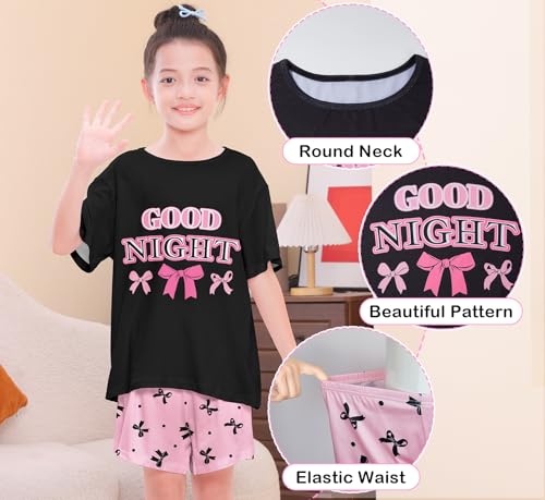 Girls Pajamas for Kids Summer Pjs for Girl Pajama Sets 2Pcs Short Sleeve Top Sleepwear for Teen 8-153
