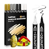 YullTaiy Dual Tip Acrylic Paint Pens Markers, 8 Pack Black White Silver Gold Paint Pens for Wood, Canvas, Stone, Rock Painting, Glass, Ceramic Surfaces, DIY Art Supplies (4 color)