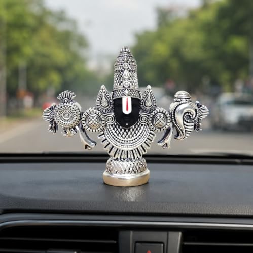 Image of Gold Art India Lord Venkateswara Balaji Idol | Silver-Plated Antique Matte Finish | 3.5 x 4.2 inch | Tirupati Balaji Statue for Home Mandir, Office & Gift Purpose
