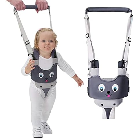 IULONEE Baby Walking Harness Handle Adjustable Toddler Walking Assistant Child Hand Held Standing Up and Walking Learning Helper Infant Walking Belt Reins Kids Safety Harness 7-24 Month (Grey) Cover