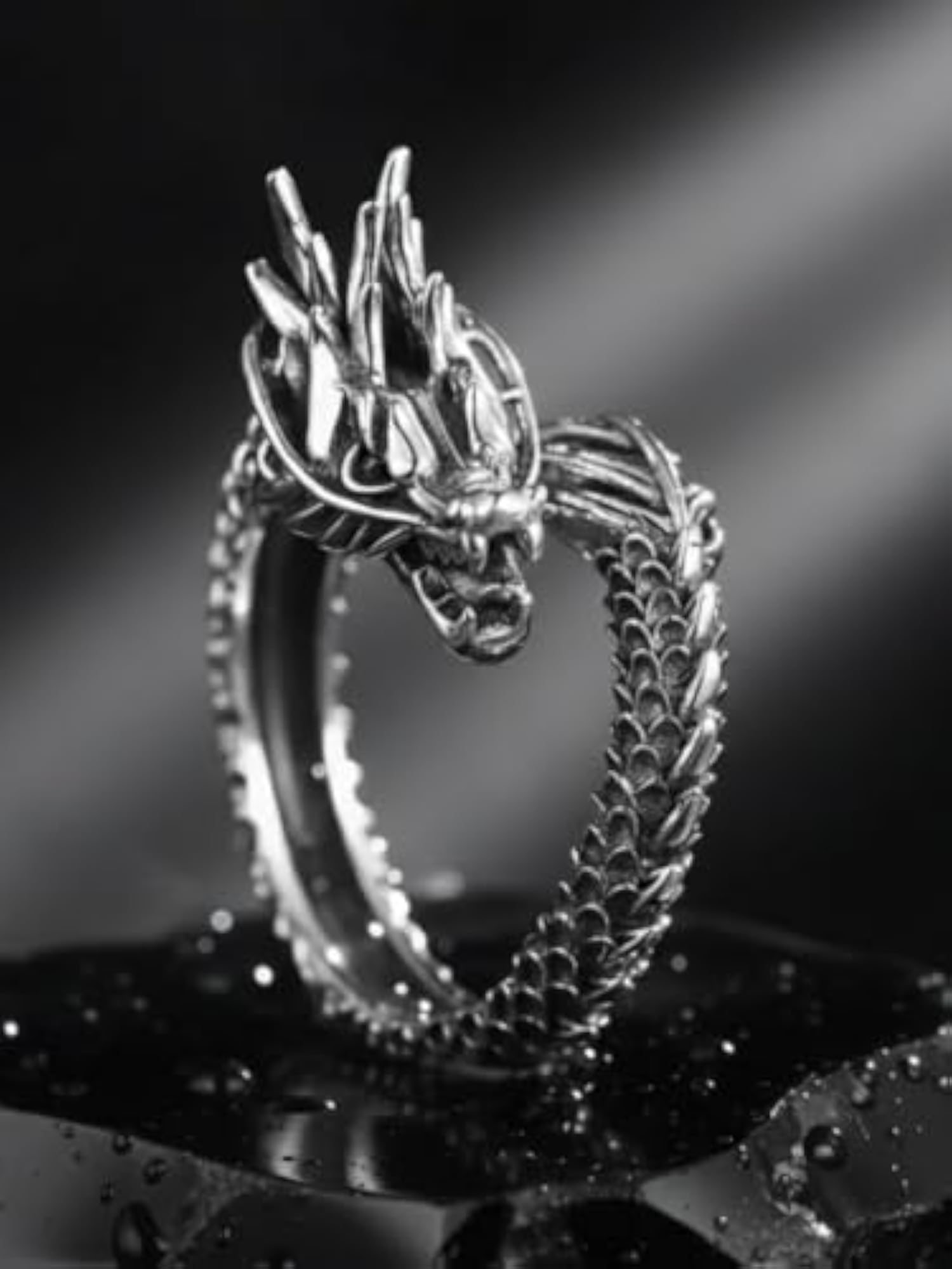 Gothic Dragon Scale Adjustable Ring, Silver Contemporary
