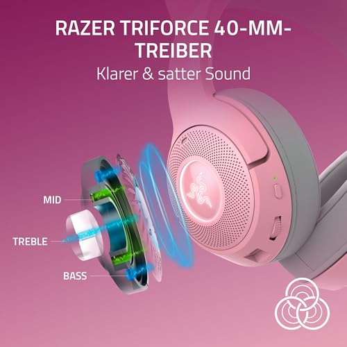 Razer Kraken Kitty V2 BT - Drahtloses Bluetooth RGB Gaming-Headset mit leuchtenden Katzenohren (Bluetooth 5.2 mit Gaming-Modus, TriForce 40mm Treiber) Quartz