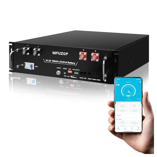MFUZOP 48V 100Ah LiFePO4 Lithium Battery with Bluetooth & Mobile APP Built-in 100A BMS, 5.12kWh 3U Rack Mount Server Battery, 6000+ Cycles Perfect for Solar Energy Storage, Home Backup Power Storage