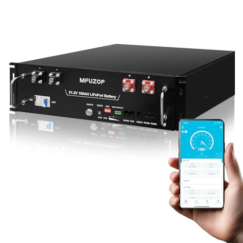 MFUZOP 48V 100Ah LiFePO4 Lithium Battery with Bluetooth & Mobile APP Built-in 100A BMS, 5.12kWh 3U...