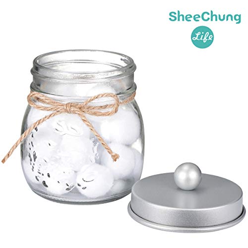 SheeChung 2 Pack Qtip Holder for Bathroom, Cotton Swab Holders, Cute Mason Jars Decor, Bathroom Decor and Accessories for Cotton Round Pads, Balls, Floss Pick - Frosted Silver