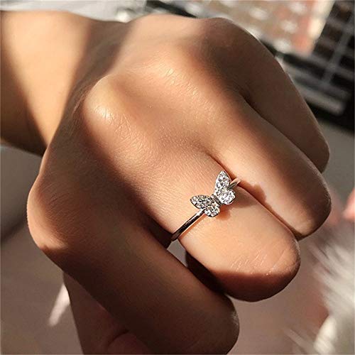 AZQ 925 Sterling Silver Fashion 18k Gold Butterfly Ring Shiny Cubic Zirconia Anniversary Promise Tail Rings CZ Classic Eternity Engagement Wedding Band Ring for Wome4