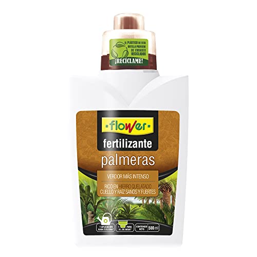 Flower - Fertilizante Líquido Palmeras 500ml | Prevención Podredumbre | Hierro Quelatado | Aplicación 7/15 Días | 10x6.2x19cm, Abono Flower, Coco, Kikuyu, Orquídeas