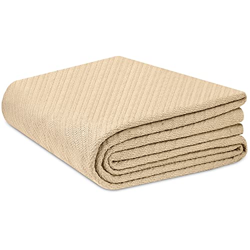 COTTON CRAFT - Super Soft Premium Cotton Herringbone Twill Thermal Blanket - Twin Beige