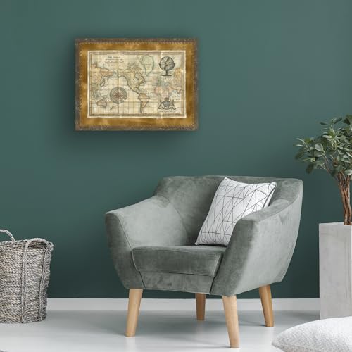 Wrapped Canvas Wall Art - Vision Studio 'Antique World Map Framed' Wall Art for Living Room, Bedroom, or Office Décor - 14x19 by Trademark Fine Art - Image 4