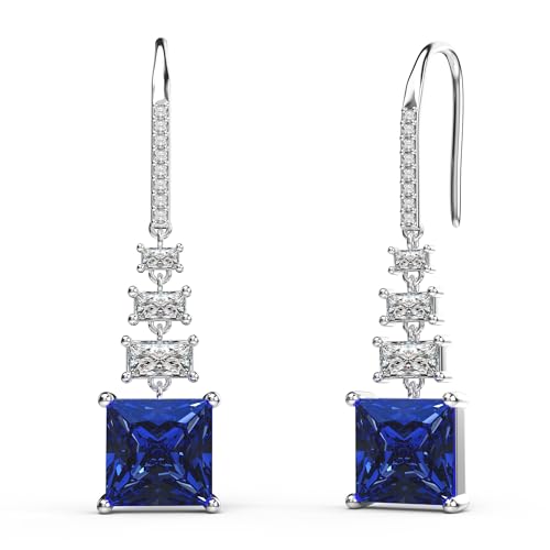 18K White Gold Plated Sterling Silver Square Princess Cut Cubic Zirconia Drop Dangle Earrings for Women Hypoallergenic Statement Earrings Gifts for Women Mom