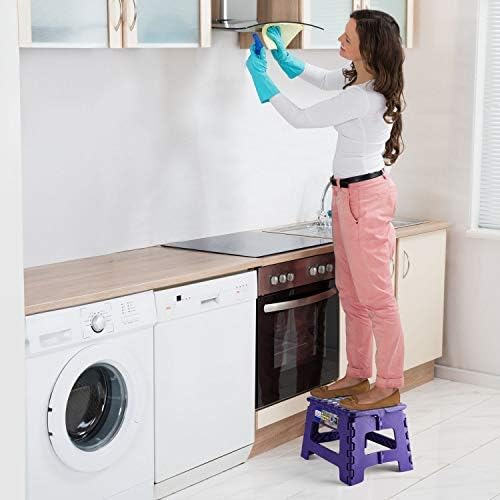 ACSTEP Acko Folding Step Stool Portable Collapsible Plastic Step Stool,9 inch Foldable Step Stool,Non Slip Folding Stools for Kitchen Bathroom Bedroom (Purple) 2 Pack