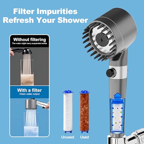 Regadera filtrada con mango, regaderas de alta presión con 3 modos de rociado y interruptor ON/OFF, lavado a presión para baños, regadera desmontable con manguera de acero inoxidable, soporte y filtros de algodón miniatura 2