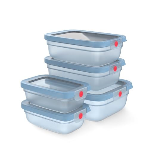 Emsa oneClick, Contenedor Para Alimentos, Sistema One‑Click, Frescos El Doble De Tiempo, 100% Hermético, Fabricado En Alemania, Set 5 Piezas Azul 2x 0,50 L, 2x 1,20 L, 1x 2,30 L, N1230900