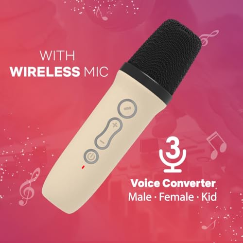 Image of Party POP LM BT1116 Bluetooth Speaker: 10W RMS Stereo Sound, Wireless Mic, 3 Voice Converters, RGB Lights, 8Hrs Music, Multi-Compatibility, Type-C Charging