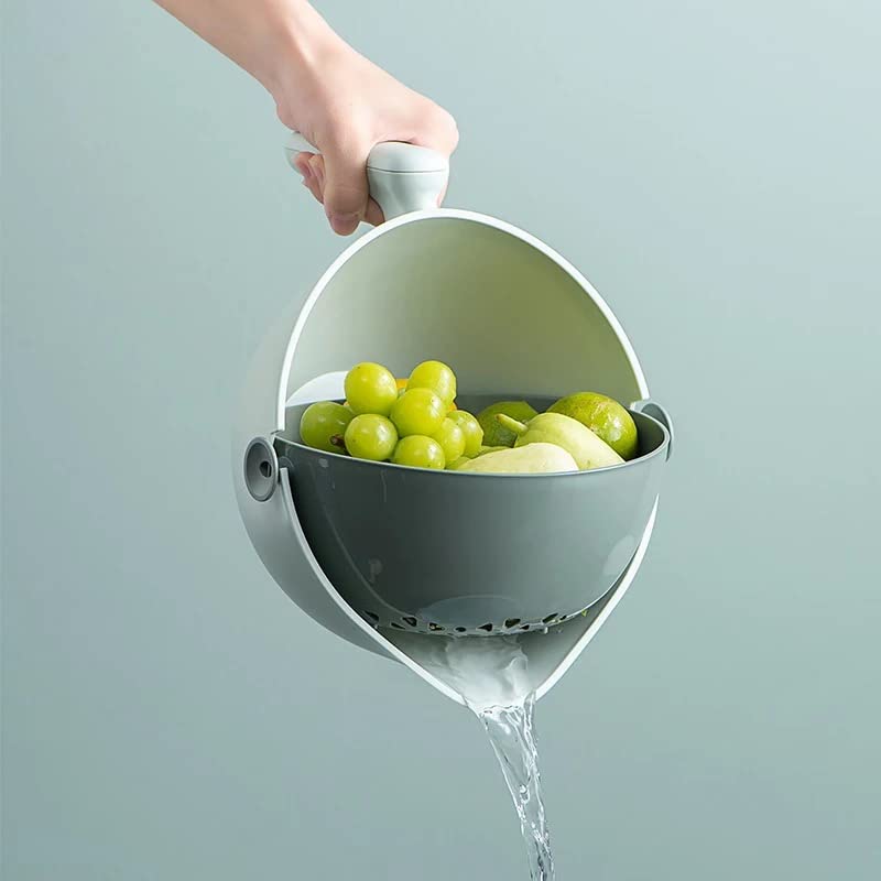 BayTera Colador y colador 2 en 1 para frutas y verduras, pasta de espagueti giratorio, sin BPA, plástico de grado alimenticio con asa para 2 litros