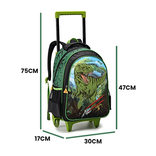 Kit Mochila de Rodinha Dinossauro com Estojo e Lancheira T-rex Infantil Meninos