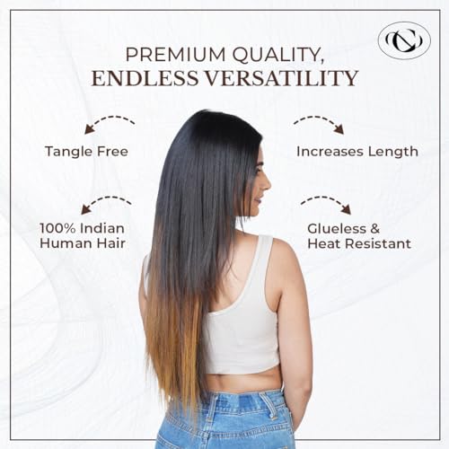 Image of Capilus 100% Indian Natural 4 Clip Ear to Ear Volumizer Clip-In Hair Extensions for Women & Girls - 18 Inches - Natural Black