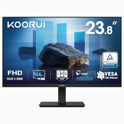 KOORUI 24' 144Hz Monitor, FHD 1080p Smooth IPS Display for Work & Play, Adaptive Sync, HDMI VGA, Eye Care, VESA Mount, for PC, PS5, Xbox, Home Office, Tilt, Black