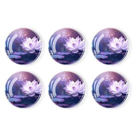 6 Pieces Fridge Magnets Refrigerator Glass Decorative Crystal Magnets for Kitchen Office Whiteboard,Beautiful Lotus Flower Cute Drawing Cover